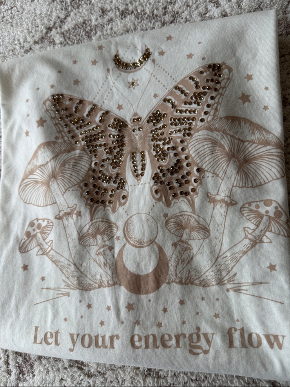 Let Your Energy Flow Tee with Butterfly & Mushroom Graphic